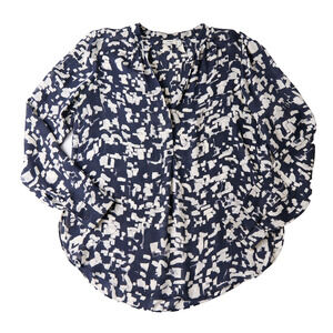 Vince Blouse Shirt Women's 4 Blue White Print Classic Office Geometric Designer